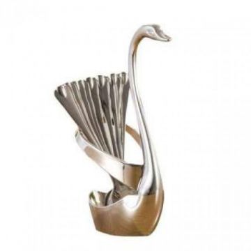 Spoon Set With Swan Stand - Golden