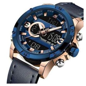 NAVIFORCE 9097 Mens Watches Top Brand Luxury Outdoor LED Digital Chronograph Mens Quartz Chronograph Japanese Leather Wrist Watches - Blue