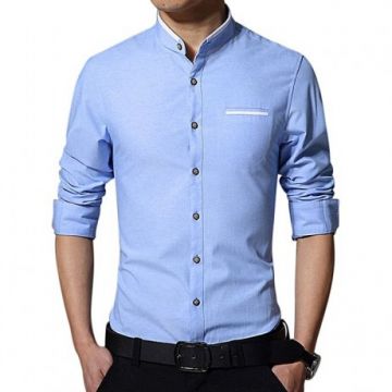Sky Blue Cotton Long Sleeve Casual Shirt for Men