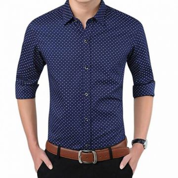 Navy Blue Cotton Formal Shirt - Men-LKS0145