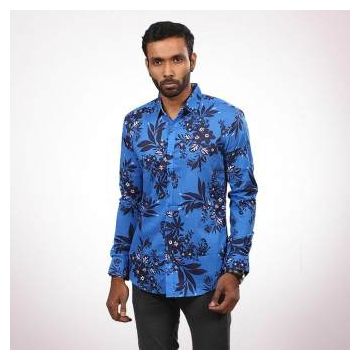 Royal Blue Cotton Long Sleeve Casual Shirt for Men