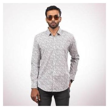 White and Blue Cotton Long Sleeve Casual Shirt for Men