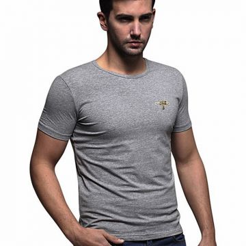 Gray cotton casual t shirt for men