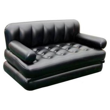 Portable Flocked PVC Inflatable Air Bed With Pumper  - Black