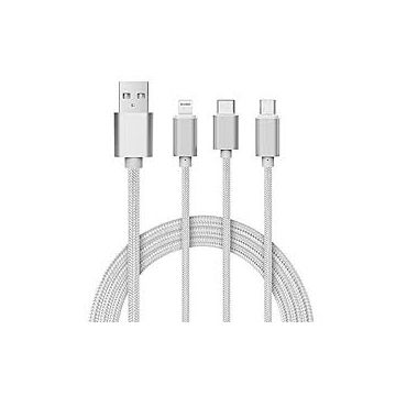 3 in 1 USB Quick Charge & Data Transfer Cable - Silver