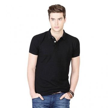 Black Cotton Short Sleeve Polo for Men - LKS0618