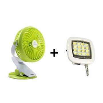 Rechargeable Clip Mini Fan with Mobile Flash Light - Green