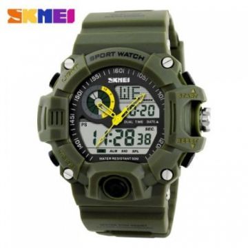Skmei 1029 Double Movt Army LED Watch - ARMY GREEN
