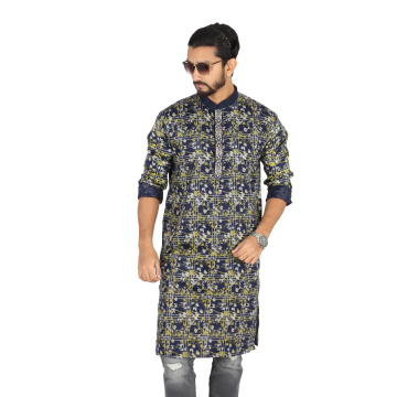 Black  Printed Cotton Panjabi For Men 