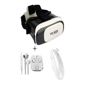  Combo of VR Box 2 3D with Bluetooth Joystick Remote & Hands free - White