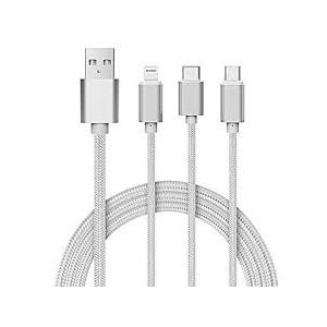 3 in 1 USB Quick Charge & Data Transfer Cable - Silver