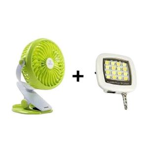 Rechargeable Clip Mini Fan with Mobile Flash Light - Green