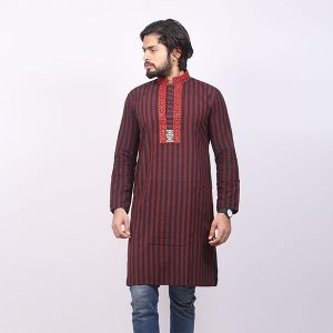 Red Stripe Cotton Panjabi For Men 