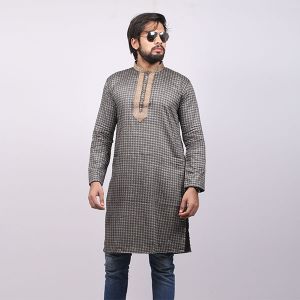 Deep Ash Printed Cotton Panjabi For Men 