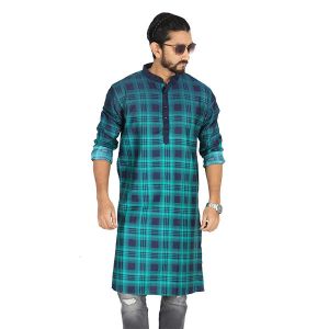 	Light Green and Red Printed Cotton Panjabi For Men 