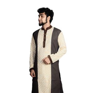 Gray Printed Cotton Panjabi For Men