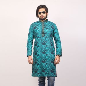 Green  Printed Cotton Panjabi For Men