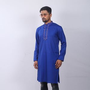 Blue Chinigura  Cotton Panjabi For Men