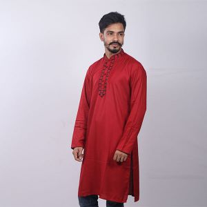 Red Chinigura  Cotton Panjabi For Men